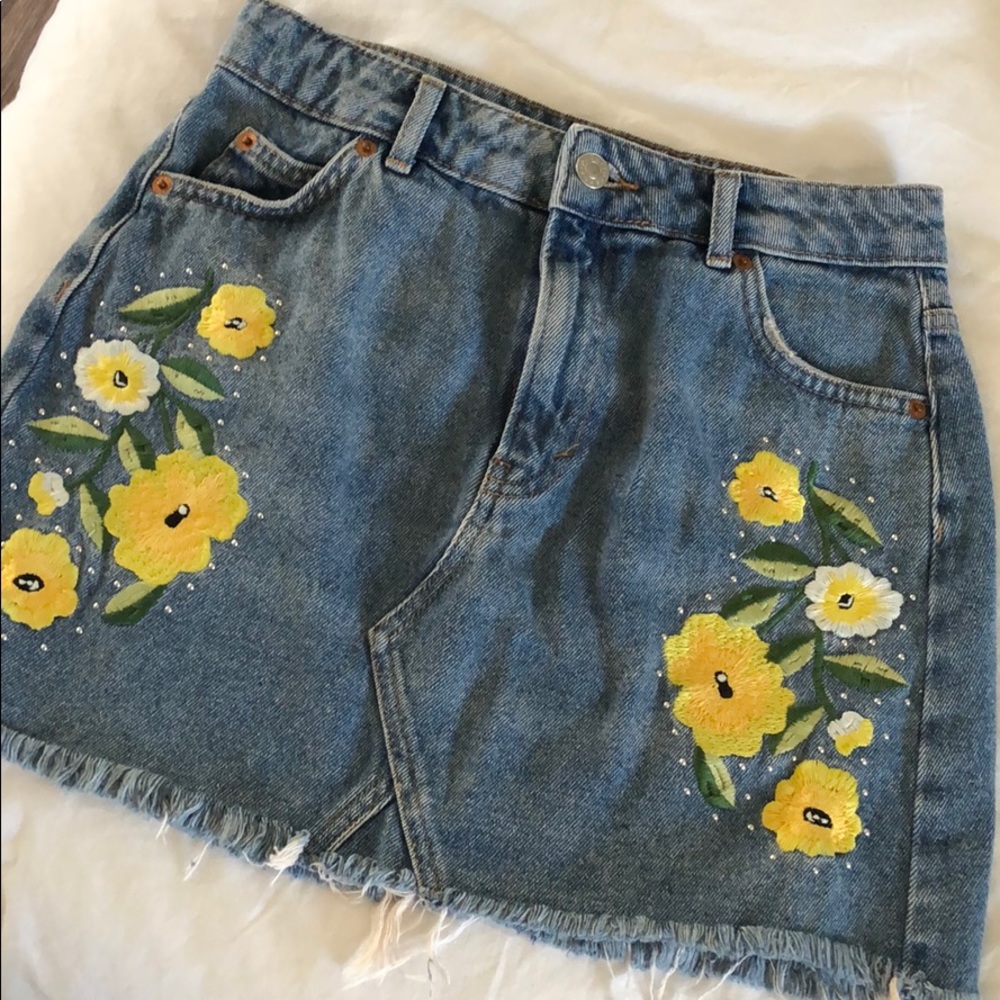 Topshop embroidered denim miniskirt